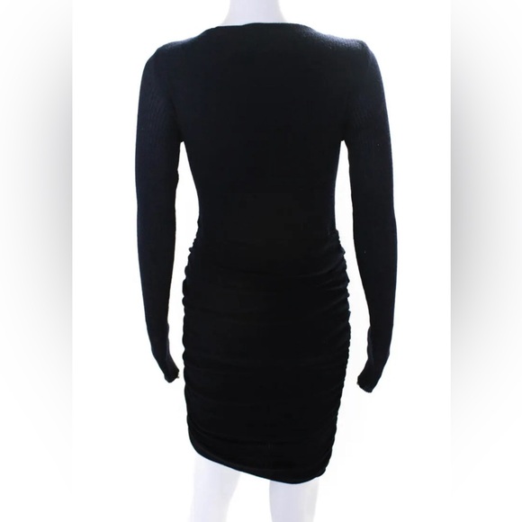 Maje Tight-Knit Long Sleeve Ruched Sweater Dress in Navy, Size 1 (S) Retail $345 - Picture 3 of 13